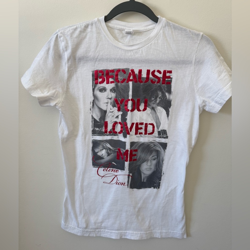 #117 - Celine Dion Graphic Tee - White and Metallic Red